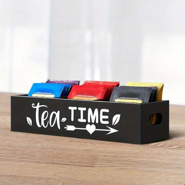 Tee-Aufbewahrungsbox mit 3 Fächern "Tea Time" | Schwarz
