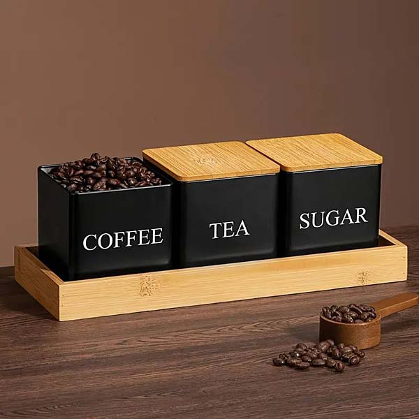 Aufbewahrungsbüchsen für Tee, Kaffee, Zucker | Schwarz