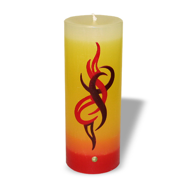 Kerze mit Tribal Dekor - Rot/Gelb