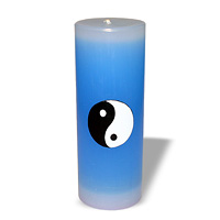 Kerze mit Ying Yang Symbol blau