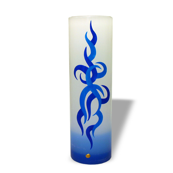 Kerze mit Tribal Dekor - Blau/Weiss
