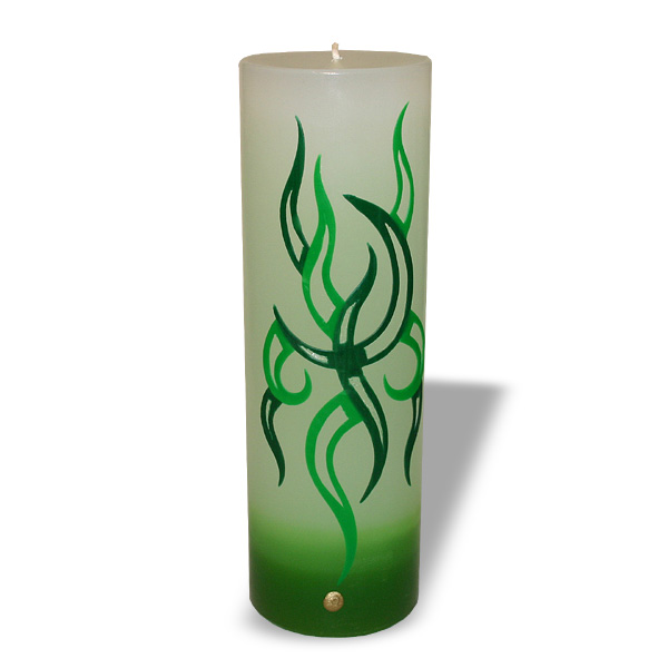 Kerze mit Tribal Dekor - Grün/Weiss