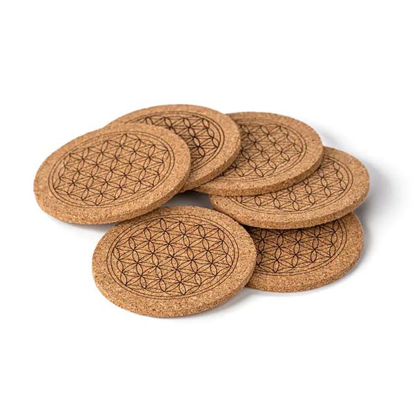 Untersetzerset aus Kork mit der "Blume des Lebens" | 6 Stück