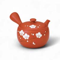 Teekanne - Tokoname - rot mit Blumenmuster