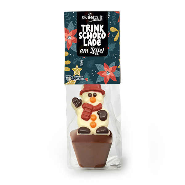 Trinkschokolade am Löffel - Schneemann